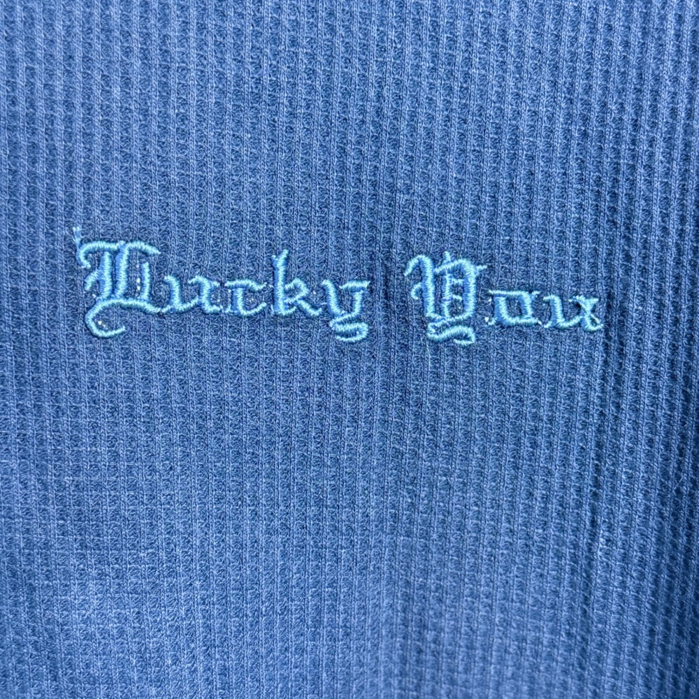Lucky Brand Mens Cotton Henley Sleepwear L Navy Waffle Knit Long Sleeve Comfy - Picture 2 of 4